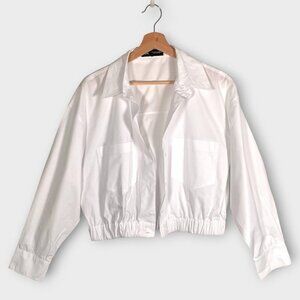 Zara Gathered Waist Button Up Shirt LARGE White Normcore
